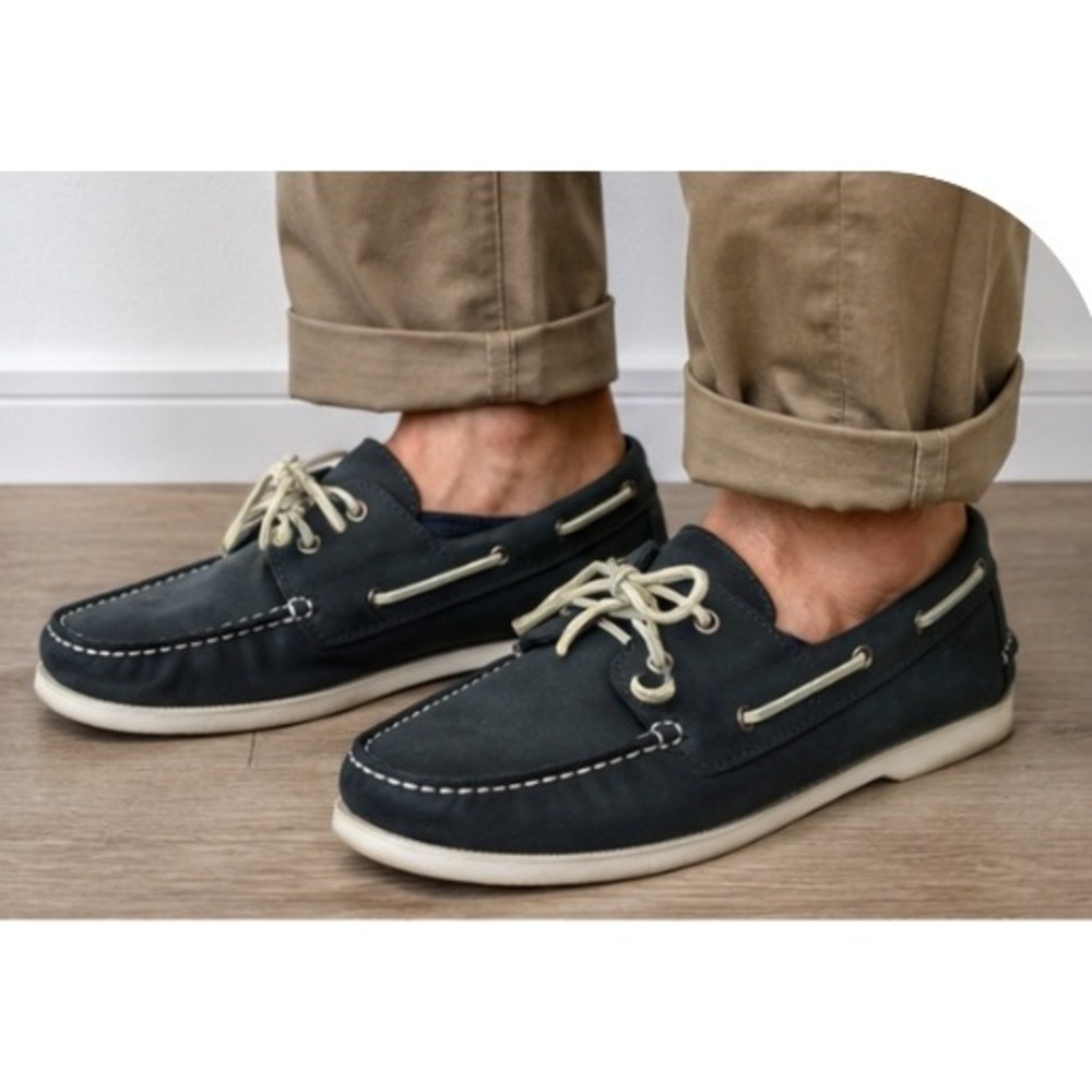 Joseph Abboud Mens Navy Blue Leather Boat Shoes Nautical Loafers Lot 13343